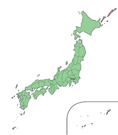 Japuonėjės žemielapis (prefektūra ėšskėrta žemielapie) Tuokėjė prefektūra