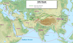 A map depicting the Silk Road and relevant trade routes