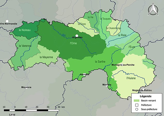 Les principaux bassins versants de l'Orne.