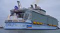 The aft of Harmony of the Seas, with the Aqua Theater and "Ultimate Abyss" slides visible