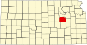 Map of Kansas highlighting Morris County