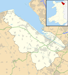 Mapa konturowa Flintshire, po prawej nieco na dole znajduje się punkt z opisem „CEG”