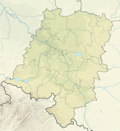 Mapa konturowa województwa opolskiego, u góry po prawej znajduje się punkt z opisem „miejsce bitwy”