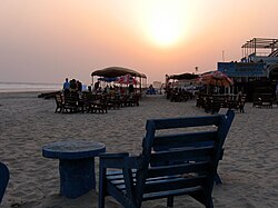 Labadi Beach as seen in the daylight (left image)