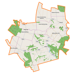 Mapa konturowa gminy Batorz, blisko centrum po prawej na dole znajduje się punkt z opisem „Batorz”