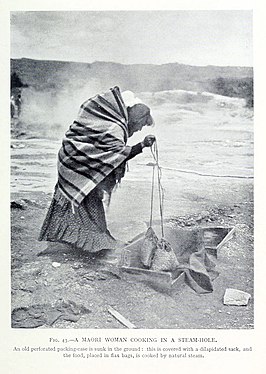 Photo de femme cuisinant dans un trou à vapeur.