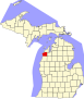 Harta statului Michigan indicând comitatul Benzie