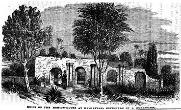 Ruins of the Mission-House at Melnattam, Destroyed by a Hurricane (p. 138, December 1855, Rev. Thomas Hodson)