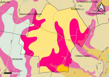 Carte montrant en couleurs le zonage géologique simplifié d'une commune