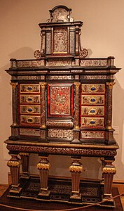 Baroque Composite columns on a cabinet, probably by André-Charles Boulle, 17th century, Boulle work, gilt bronze, lapis lazuli and other materials, Rákóczi Múzeum, Sárospatak, Hungary