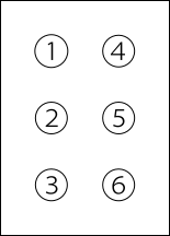 Et brailletegns grundform på seks punkter i to lodrette rækker