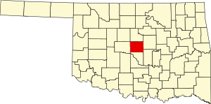 Map of Oklahoma highlighting Oklahoma County