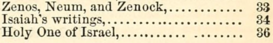 Zenos, Neum, and Zenock, ... 33 (line break) Isaiah's writings, ... 34 (line break) Holy One of Israel, ... 36