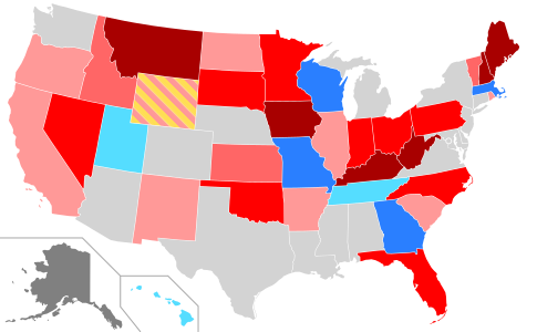 Net changes to lower house seats after the 2020 elections      +1 Dem seat      +2 Dem seats      +1 Rep seat      +2 Rep seats      +3–5 Rep seats      +6–47 Rep seats      +1 Lib seats      +2 Ind seats