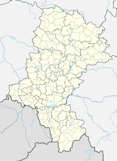 Mapa konturowa województwa śląskiego, u góry nieco na prawo znajduje się punkt z opisem „Zrębice”