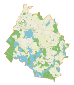 Mapa konturowa gminy Zalewo, po prawej znajduje się punkt z opisem „Jaśkowo”