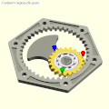 Cardano's hypocyclic gears: the red, green and blue pins reciprocate on diameters of the ring gear.