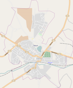 Mapa konturowa Kętrzyna, w centrum znajduje się punkt z opisem „Philips Lighting-Farel Mazury”