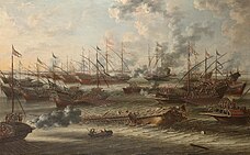 Chaotic scene of naval warfare