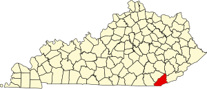 Map of Kentucky highlighting Bell County