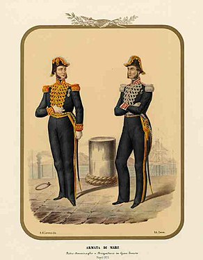 Da sx a dx: un retroammiraglio e un brigadiere in gran tenuta. Napoli, 1851.