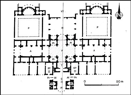 Plan des thermes de Néron (Rome, Italie), milieu du Ier siècle.