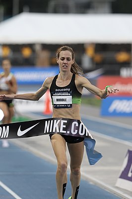 Molly Huddle tijdens de Amerikaanse kampioenschappen in 2018.