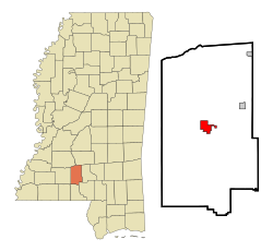 Location of Monticello, Mississippi