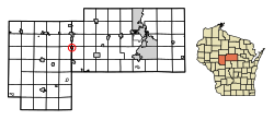 Location of Unity in Clark County and Marathon County, Wisconsin.