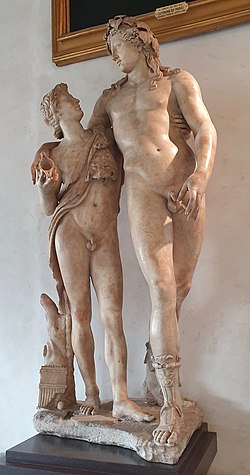 Bacchus et un satyre, parfois identifié comme Ampélos[1] (Florence, musée des Offices).