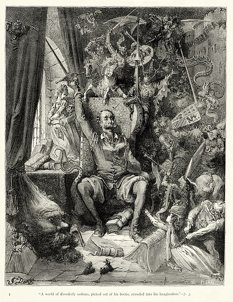 Don Quichotte parmi ses livres et ses rêves de chevalerie, par Gustave Doré, 1863.