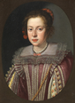 Portraitgemälde von Claudia de’ Medici im hochgeschlossenen Kleid mit hochgesteckten Haaren