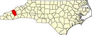 Map of North Carolina highlighting Haywood County