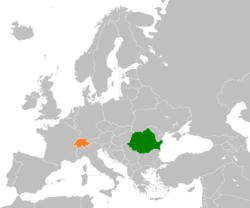 Map indicating locations of Romania and Switzerland