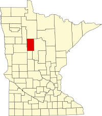 Map of Minesota highlighting Hubbard County