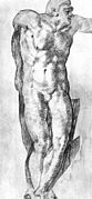 Étude d'homme nu, Michel-Ange craie, 1re moitié du XVIe siècle.