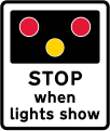 Warning of light signals at a level crossing ahead (the sign may also be used at a lifting bridge, fire station or airfield)