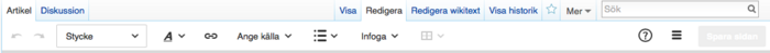 Vem som helst kan redigera en artikel på Wikipedia genom att klicka på Redigera eller Redigera wikitext uppe i högra hörnet.