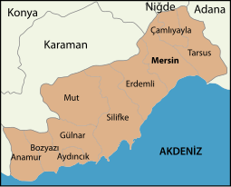 Mapa dos distritos da província de Mersim