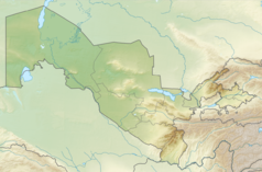 Mapa konturowa Uzbekistanu, po prawej znajduje się punkt z opisem „źródło”, poniżej na lewo znajduje się również punkt z opisem „ujście”