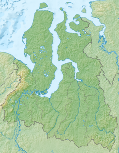 Mapa konturowa Jamalsko-Nienieckiego Okręgu Autonomicznego, na dole nieco na prawo znajduje się punkt z opisem „źródło”, natomiast blisko centrum na prawo znajduje się punkt z opisem „ujście”