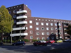 Typical brick apartment building at the street of Habichtstrasse