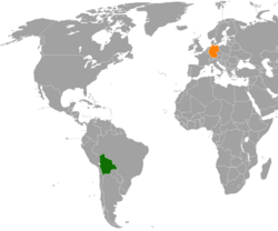Map indicating locations of Bolivia and Germany