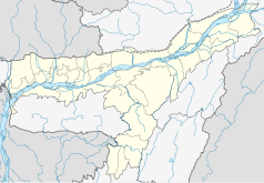 Mapa konturowa Asamu, po prawej nieco u góry znajduje się punkt z opisem „Jorhat”