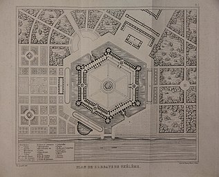 Plan supposé de l'abbaye de Thélème (dans Gargantua et Pantagruel), de François Rabelais, dessiné par Charles Nenormant en 1840.