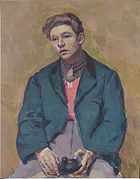 Hombre joven con ocarina, óleo sobre lienzo de Felix Esterl, hacia 1925. Museo de Klagenfurt, Austria.