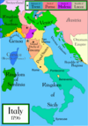 Italië, wo-ónger 'tGroethertigdóm Toscane, in 1796, aan de veuraovendj van de Franse invalle.
