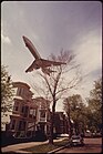 Jet zooms over southwestern side of Neptune Road. (May 1973)