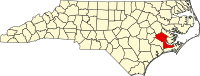 Locatie van Craven County in North Carolina