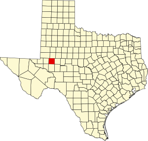 Map of Texas highlighting Midland County